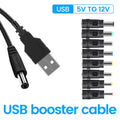 USB to DC 5V–12V Boost Converter Cable with 8 Adapters