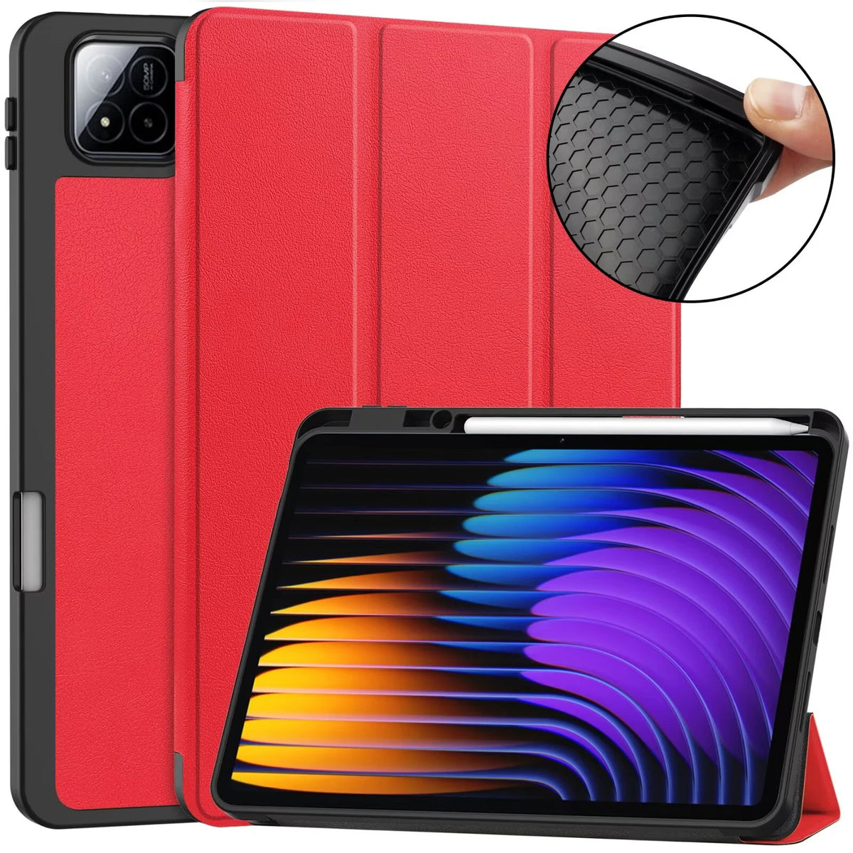 Tri-Fold PU Leather Case for Xiaomi Pad 7 / Pad 7 Pro + Pen Slot