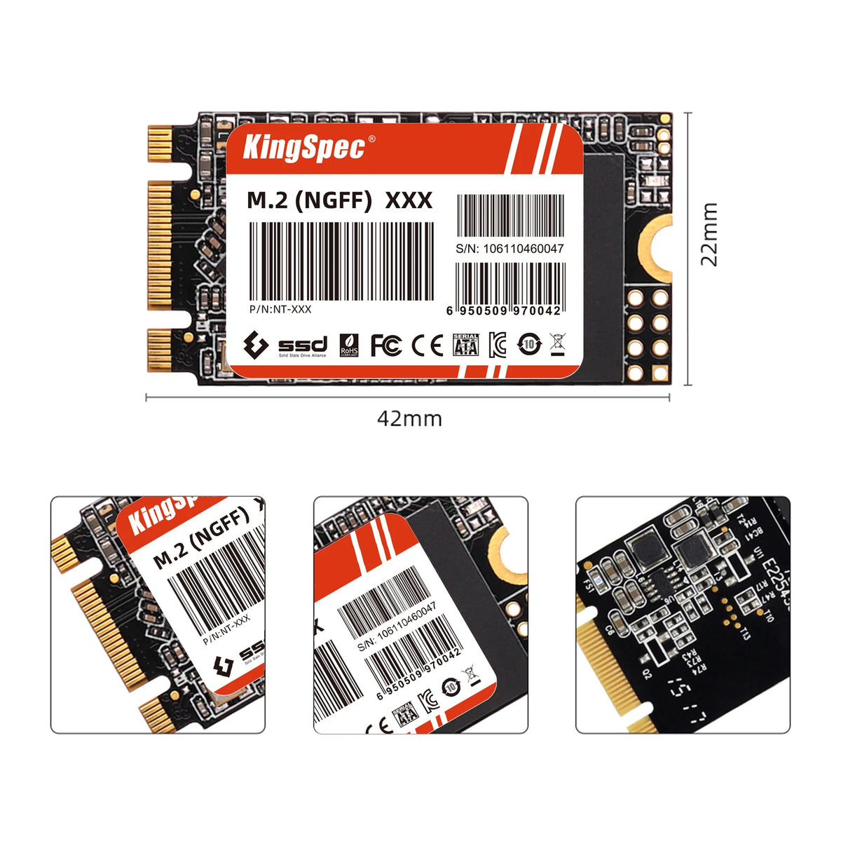 KingSpec M.2 SATA SSD 2242 NGFF 128GB to 2TB Internal Drive