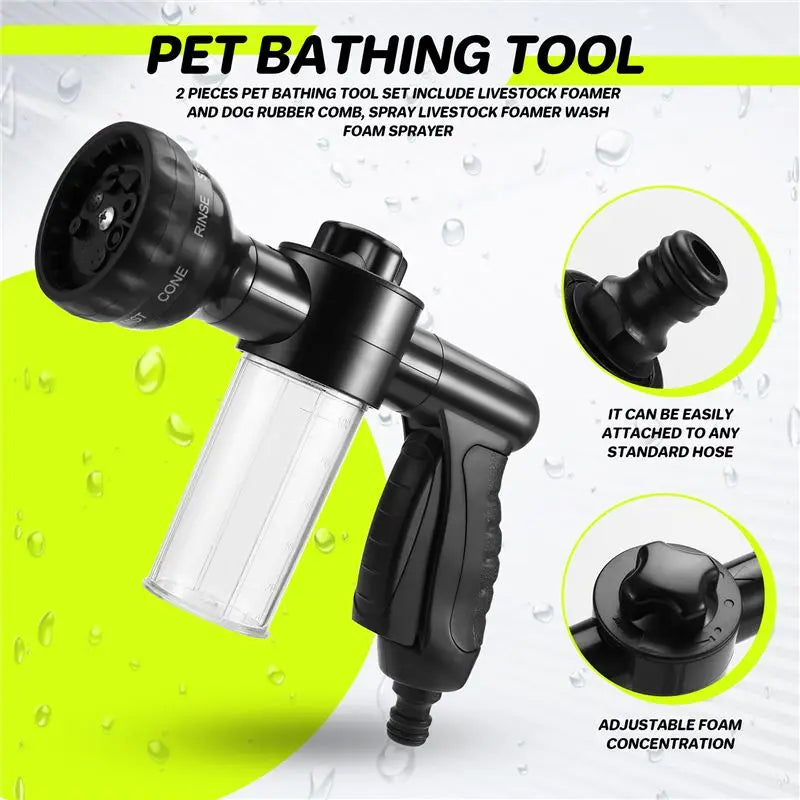 2-Piece Pet Bathing Set – Foam Sprayer & Rubber Grooming Comb