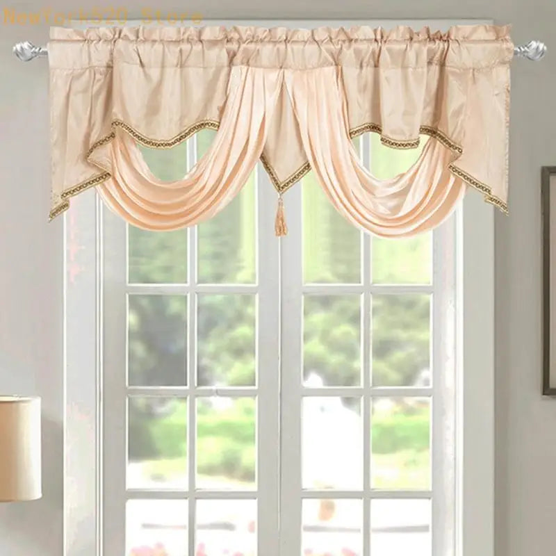 Wavy Window Valance Curtain Rod Pocket 140x45cm – Gray & White