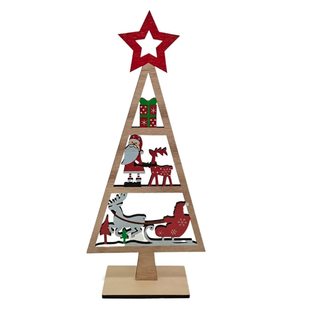 Wooden Christmas Tree Desktop Ornament – Multicolor Xmas Decor