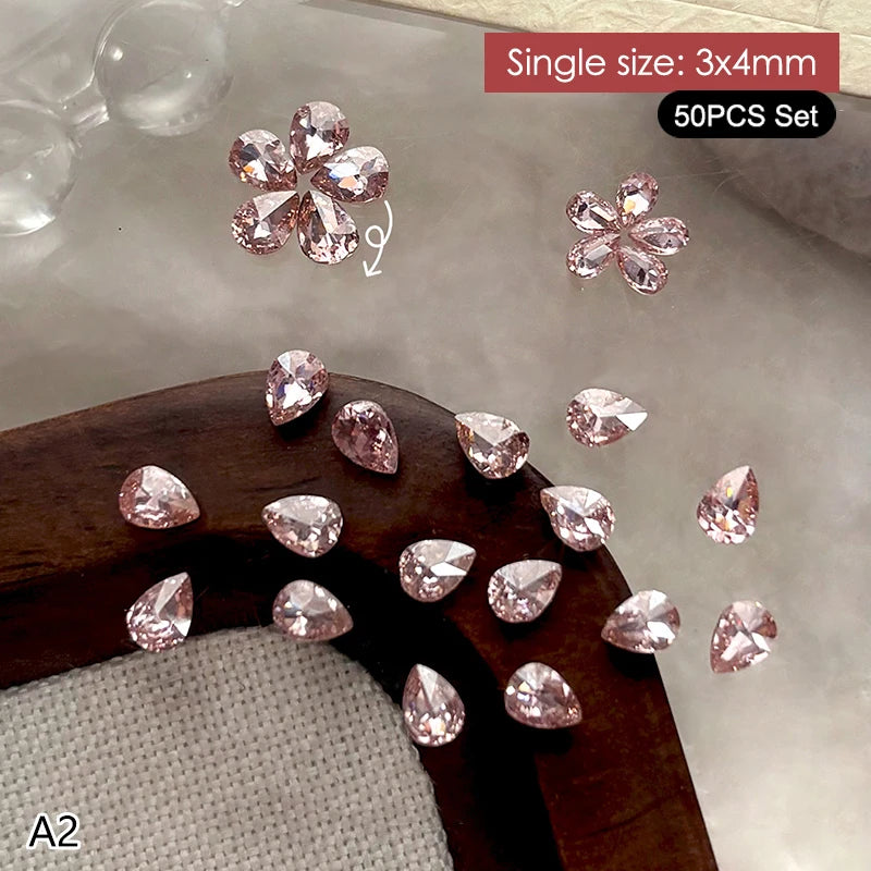 50Pcs Water Drop Zircon Nail Rhinestones 3D Flatback Crystal Gems