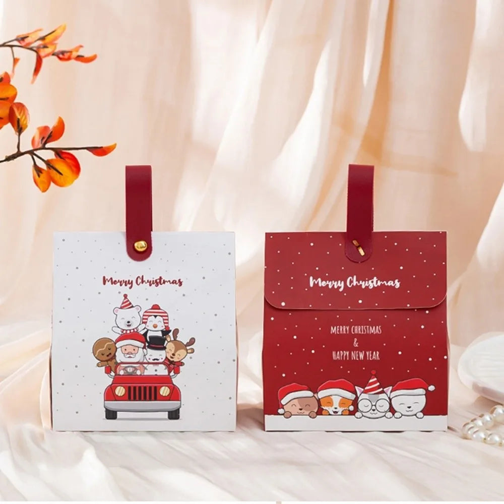 5-Pack Christmas Gift Boxes with Leather Handles – Kraft Paper