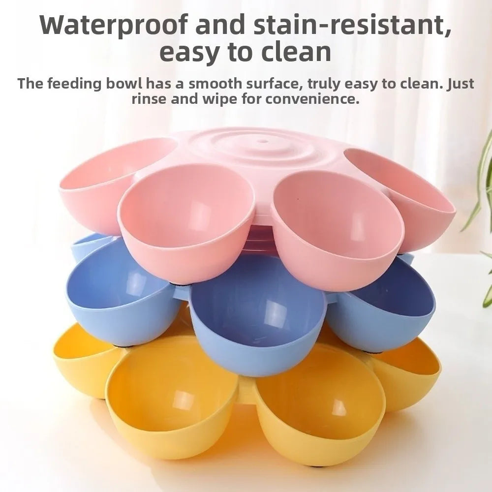 Six-Grid Petal Cat & Dog Feeding Bowl – Angled Multi-Compartment