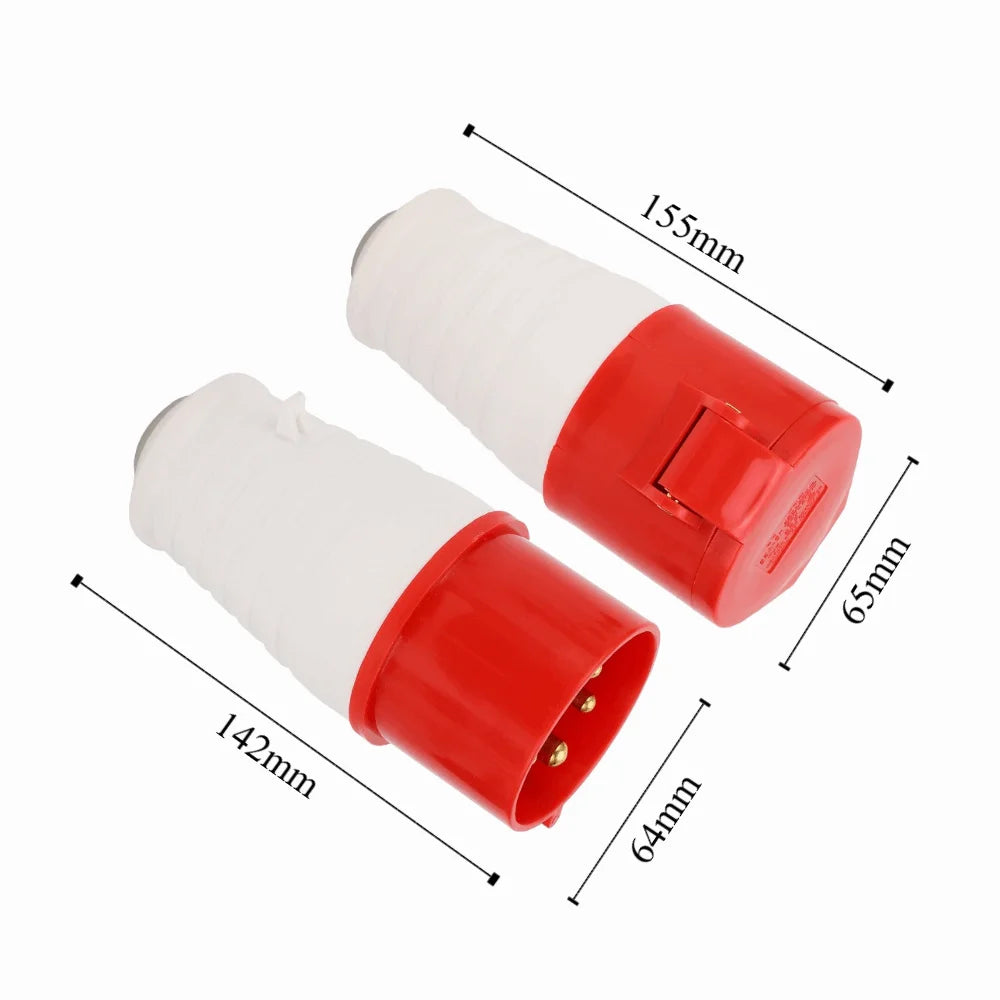 32A 3-Phase Industrial Plug & Coupler 5-Pin IP44 Waterproof Kit