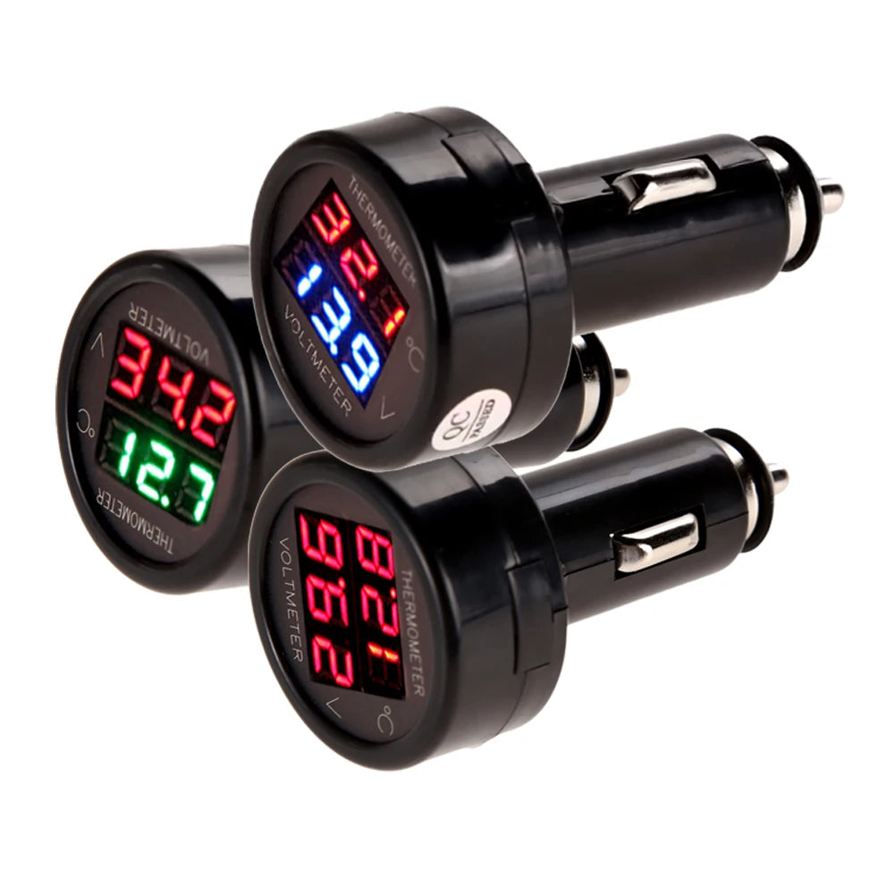 12V Car Voltmeter Thermometer – 2-in-1 Cigarette Lighter Monitor