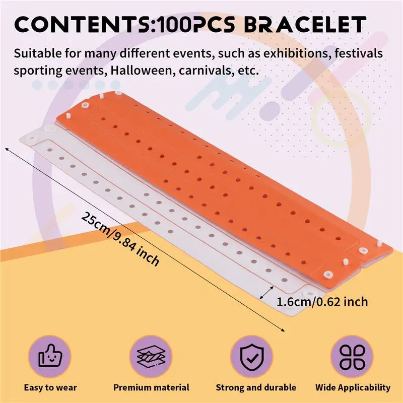 100-Pack Colorful PVC Event Wristbands – 5 Colors for Parties