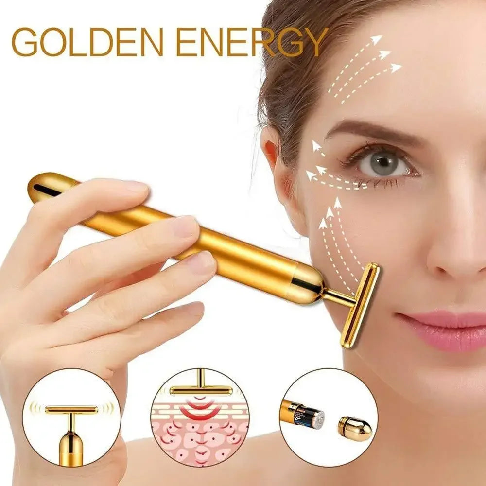 24K Gold Vibrating Facial Beauty Bar – Firming Roller Massager
