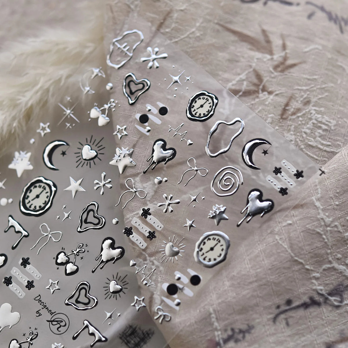 5D Punk Nail Art Stickers Moon Star Heart Rhinestone Decals