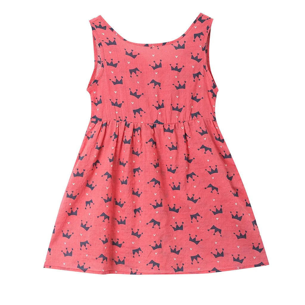 Girls Colorful Printed Sleeveless Sundress – A-Line Summer Dress