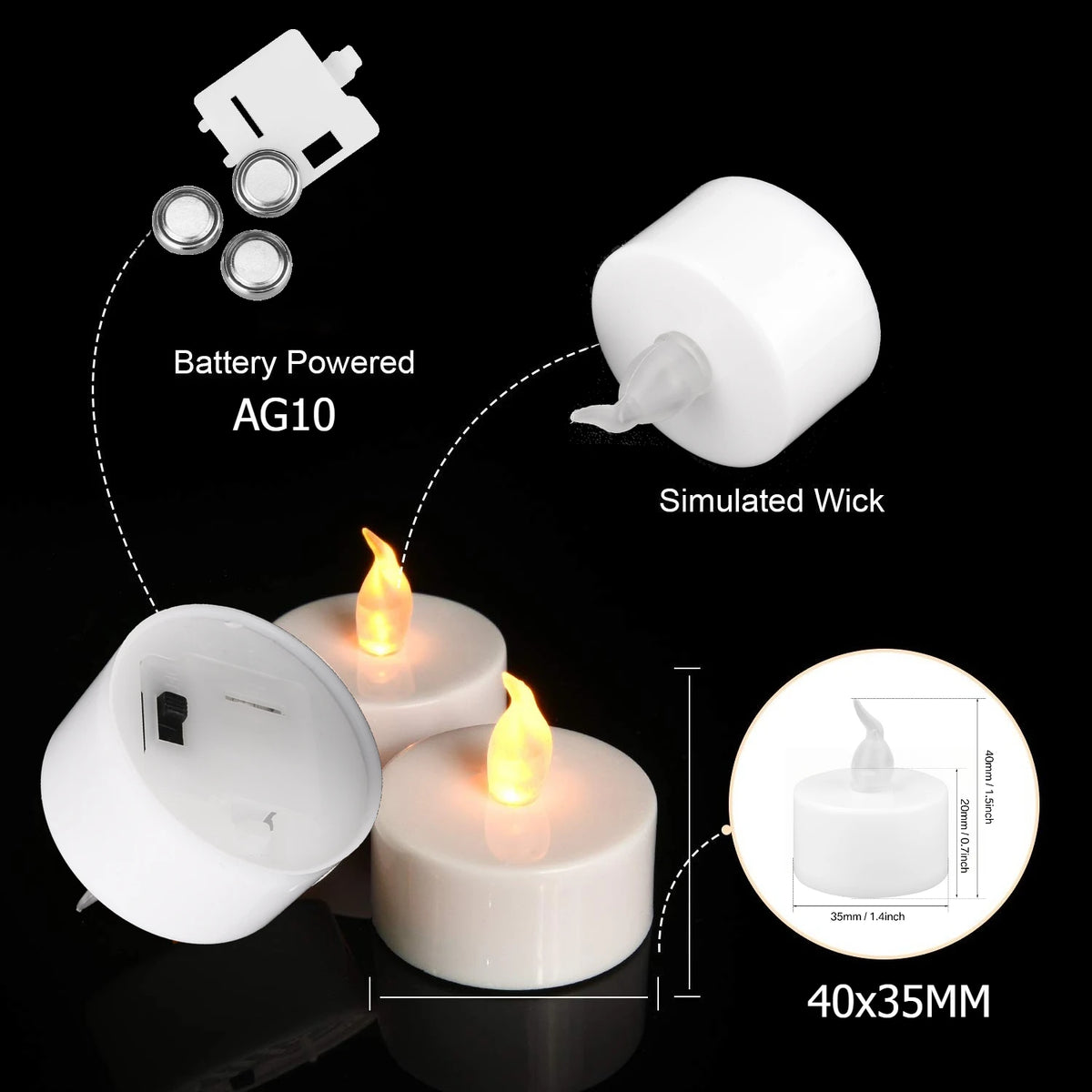 12/24 Pack Flickering LED Flameless Tealight Candles Battery Operated