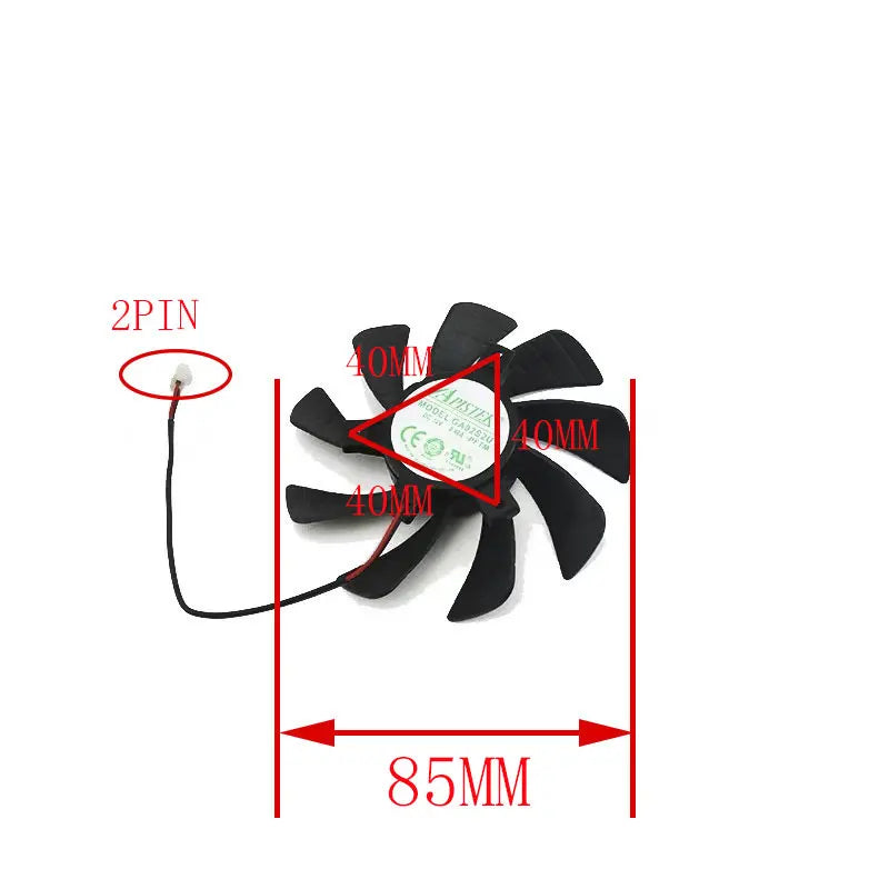 85mm T129215SH 2-Pin GPU Fan – Zotac GTX 1050 1650 Replacement