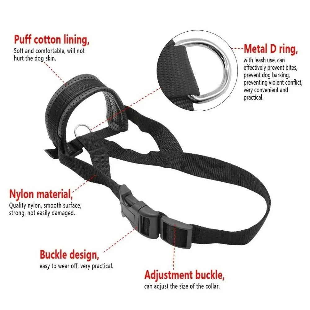 Soft Nylon Dog Muzzle M/L/XL – Adjustable with Leash Ring