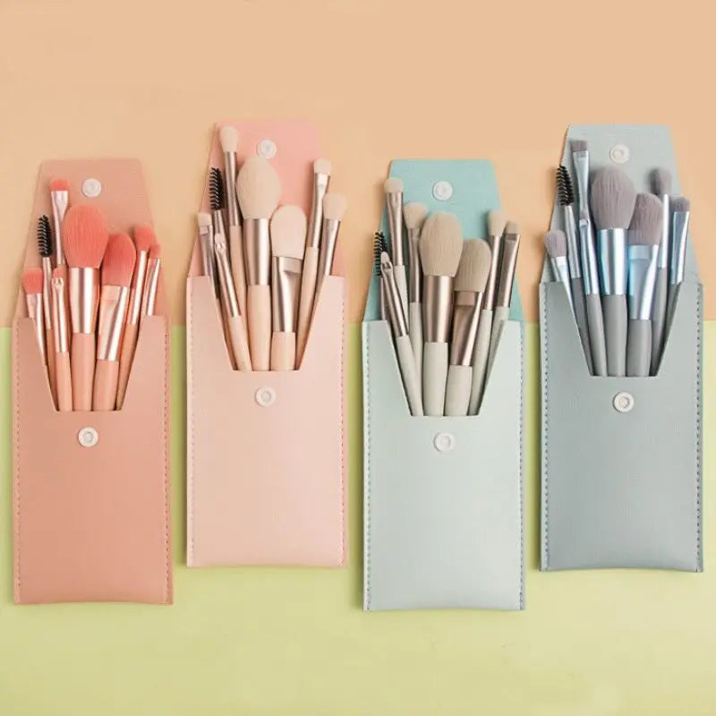 8-Pc Mini Makeup Brush Set with Pouch | Soft Synthetic Bristles