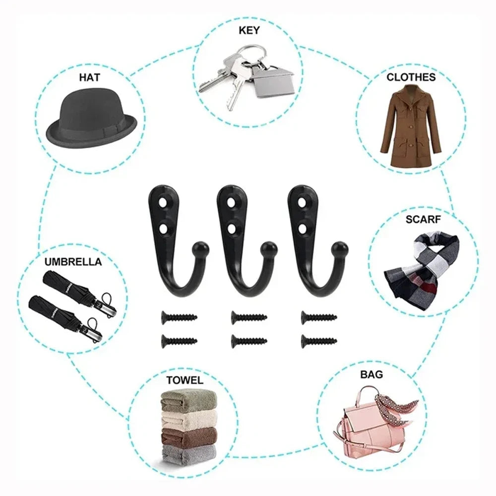 20-Set Zinc Alloy Wall Hooks with Screws – Retro Coat & Key Hanger