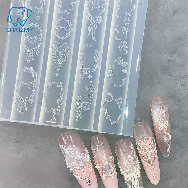 3D Silicone Nail Art Carving Mold – Monstera Leaf & Bird