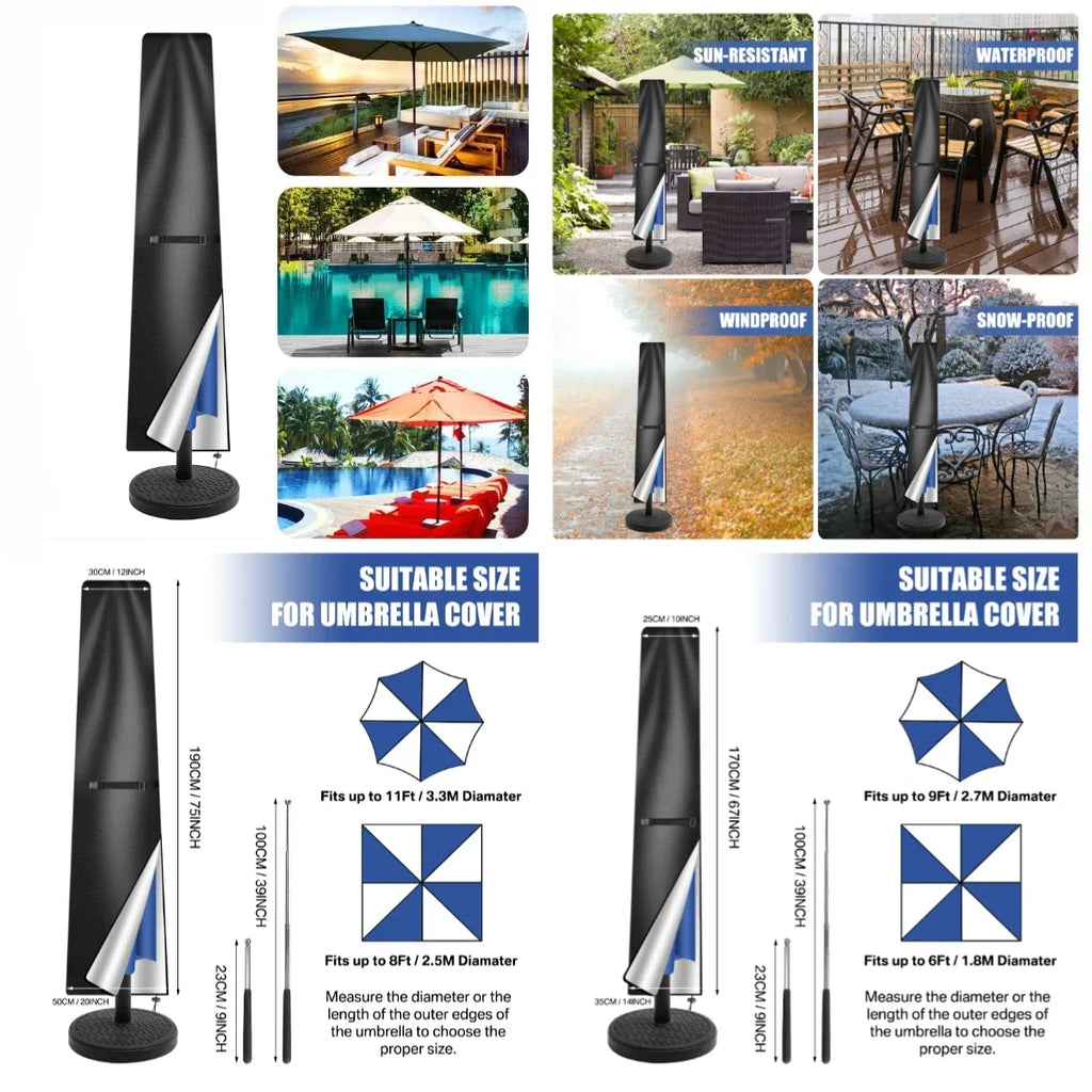 Large Waterproof Patio Umbrella Cover 210D Oxford with Zipper