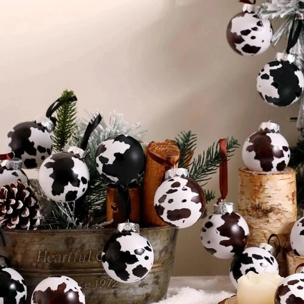 Cow Print Shatterproof Christmas Ball Ornaments 6CM 12/24 Pack