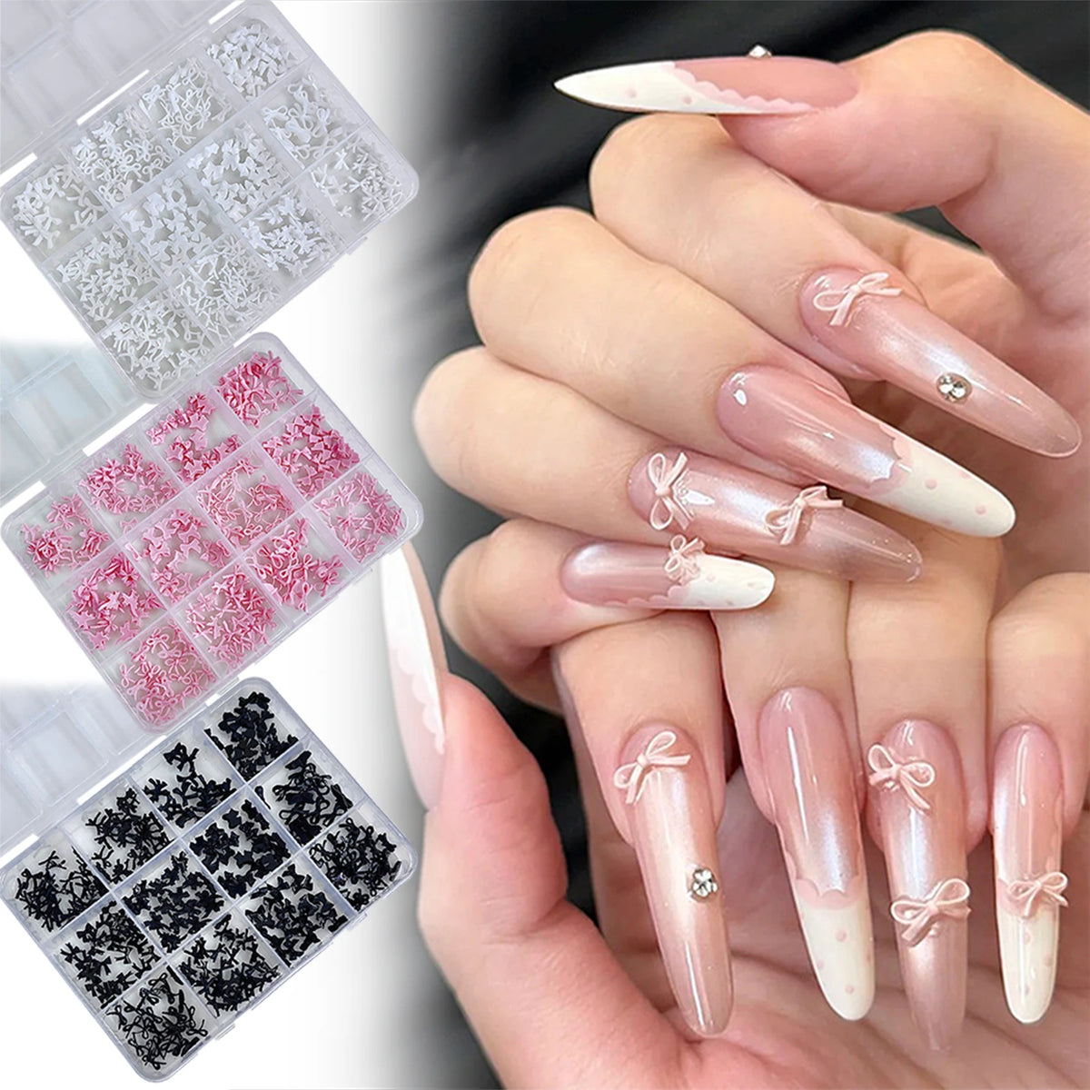 12-Grid 3D Bowknot Nail Art Charms Set – Mixed Sizes