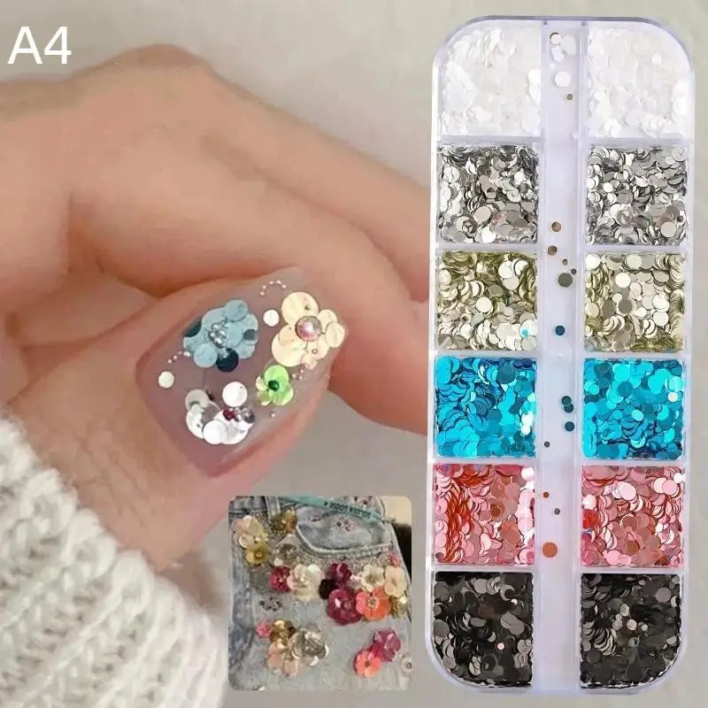 12-Grid Holographic Glitter Nail Art Sequins – DIY Manicure Set