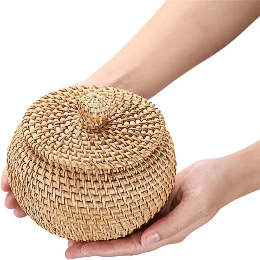 Handmade Round Rattan Basket with Lid – Wicker Storage Box