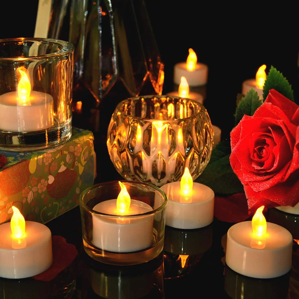 12/24 Pack Flickering LED Flameless Tealight Candles Battery Operated