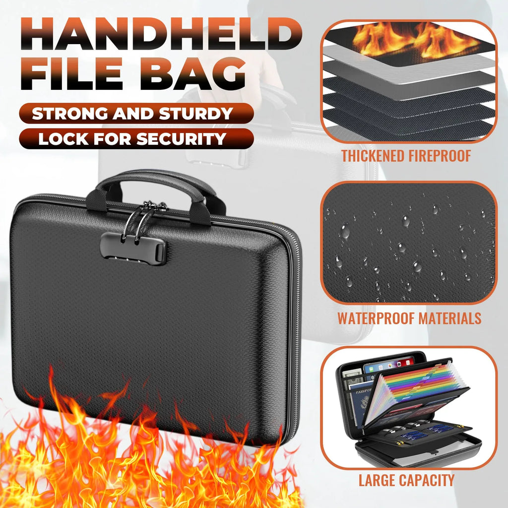 Fireproof File Organizer with Lock & 13-Pocket Accordion Folder