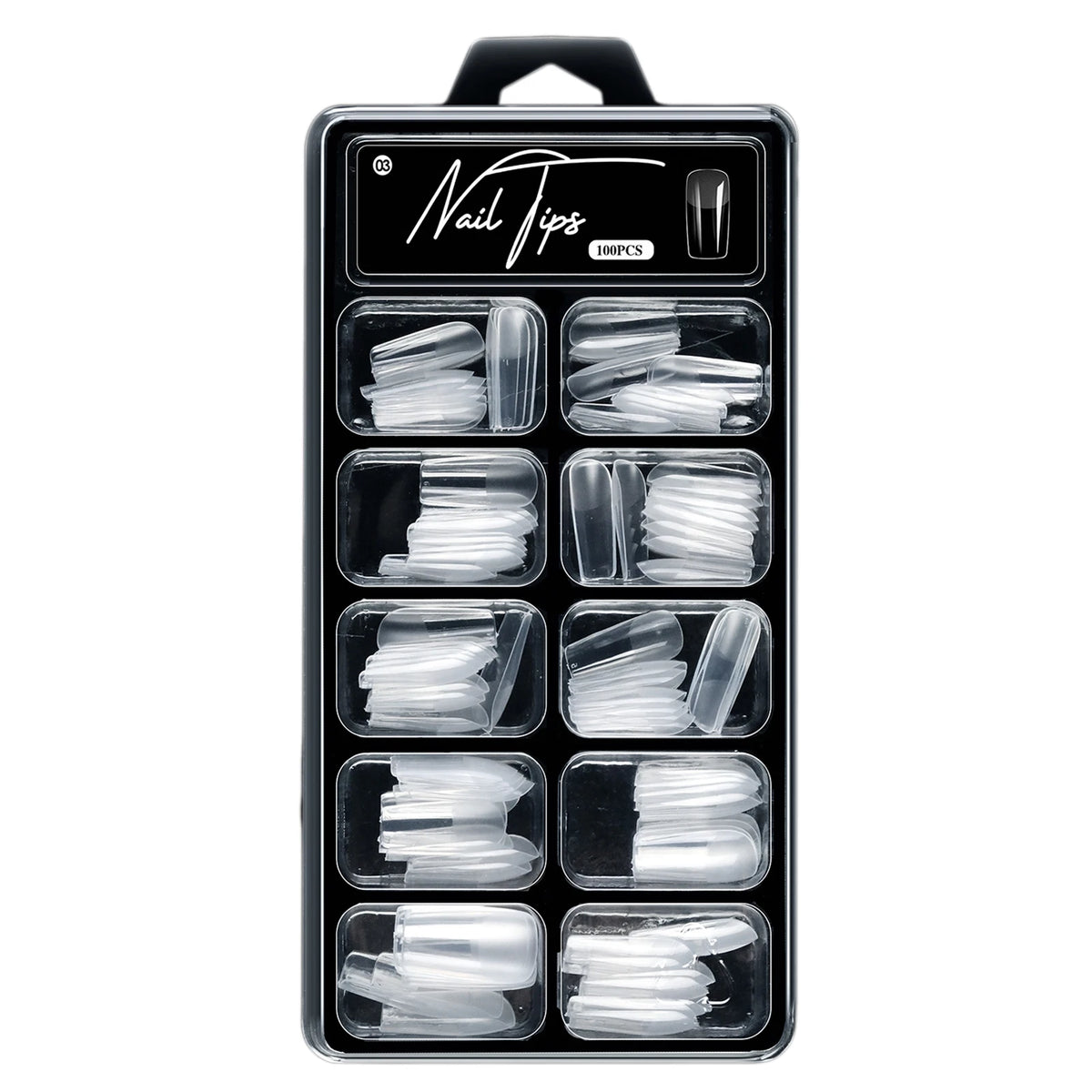 100pcs Clear Coffin Fake Nails Pre-Etched Full Cover Tips