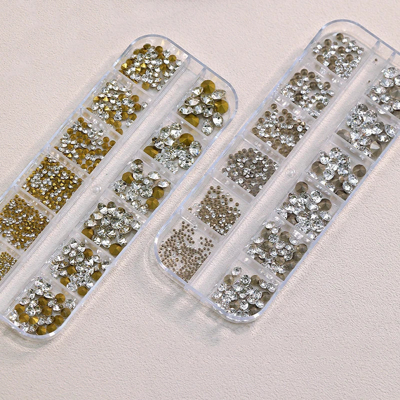 12-Grid 3D Nail Rhinestones – 1000Pcs Crystal Gem Manicure Set