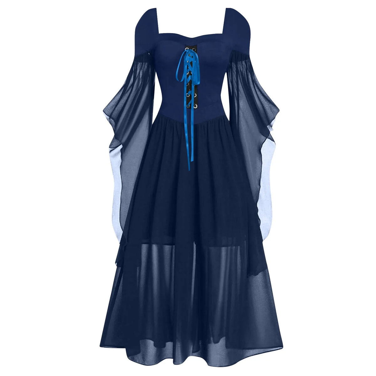 Women Gothic Off Shoulder Lace-Up Tiered Maxi Dress Halloween