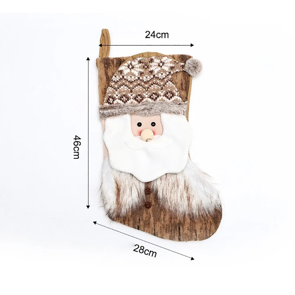 Cartoon Christmas Stockings – Santa, Snowman & Deer Gift Bags