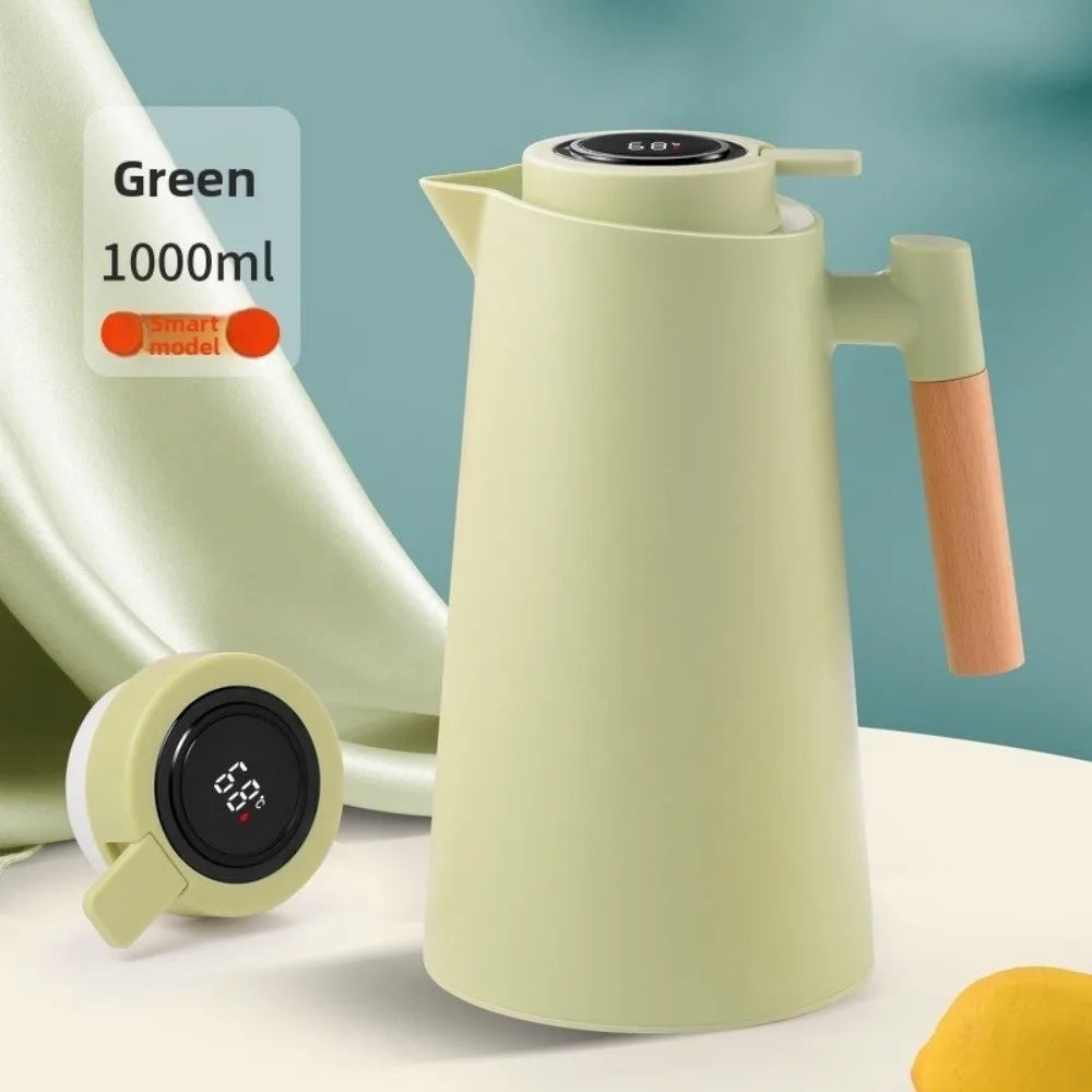 1L Smart Temp Display Vacuum Thermal Flask – Glass Liner & Wood Handle