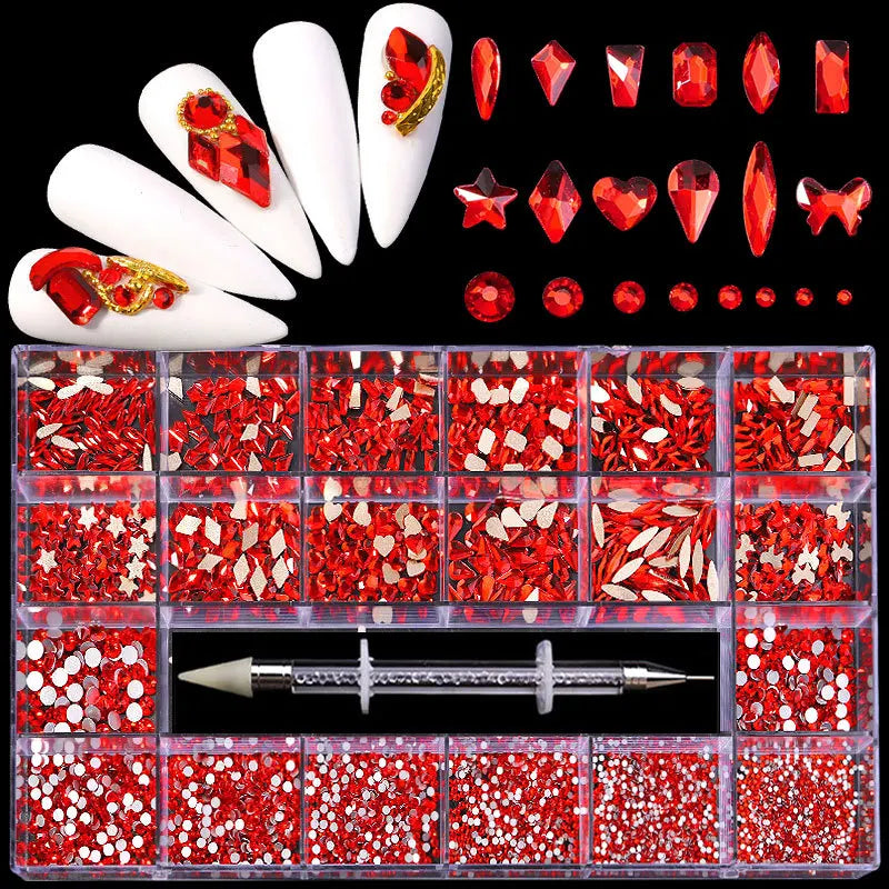 480pcs Nail Rhinestone Set – 21 Grid Mixed Diamond Gems