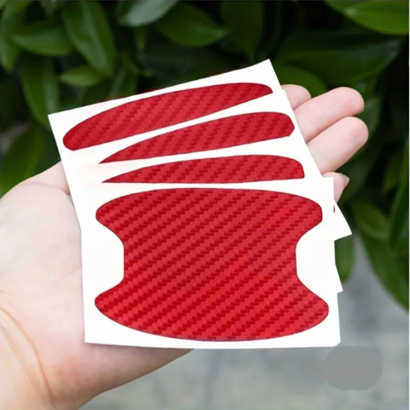 4pcs Carbon Fiber Car Door Handle Protection Film Stickers