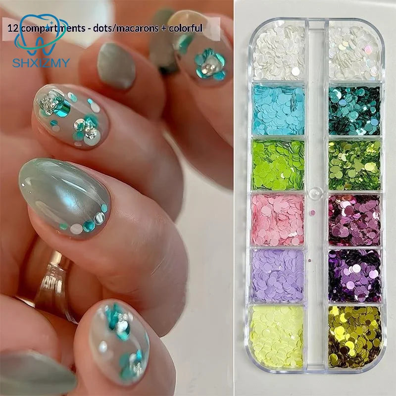 12-Grid Nail Glitter Sequin Set – DIY Colorful Nail Charms