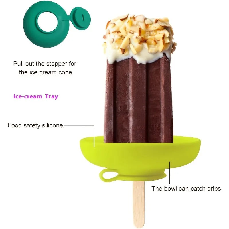 Ice Cream Cone Holder Rack with Drip Cap – Leak Proof Tray