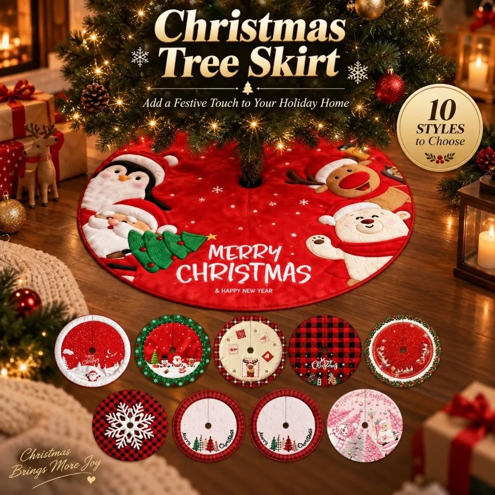 90cm Christmas Tree Skirt – Elk & Santa Print | 10 Styles