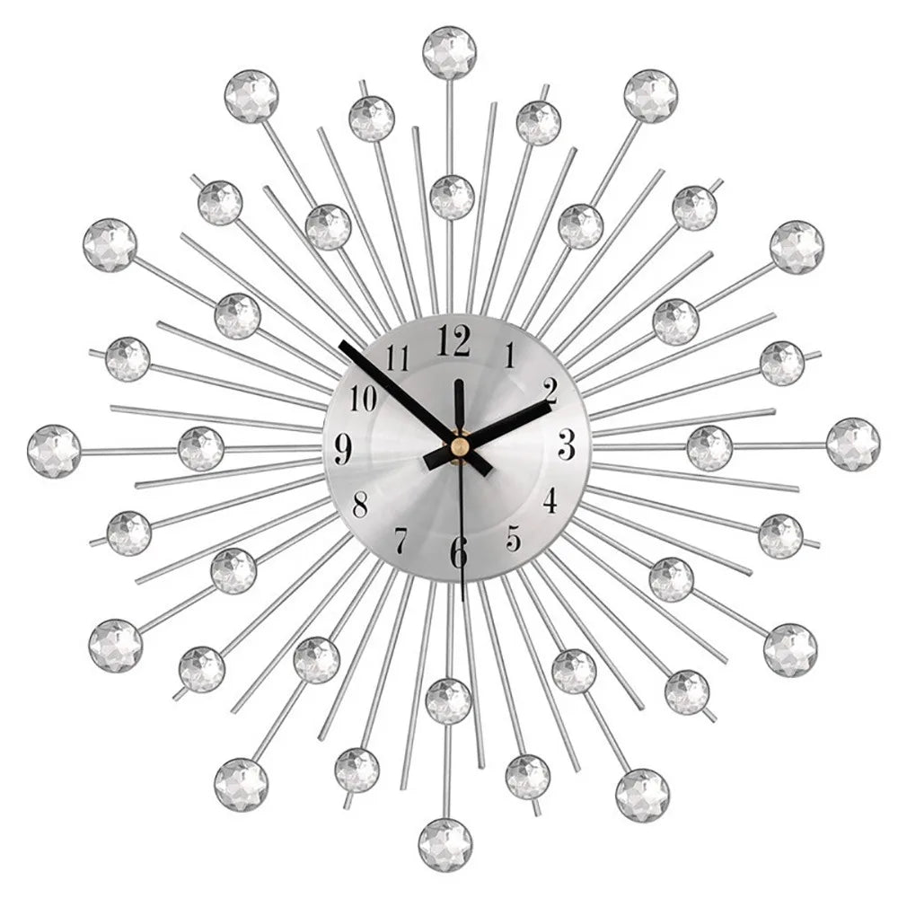 Diamond Rhinestone Silent Metal Wall Clock – Modern Décor