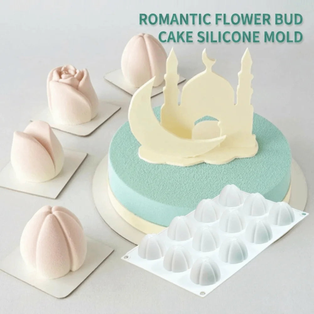 12-Cavity Flower Bud Silicone Mould – Non-Stick Baking & Desserts