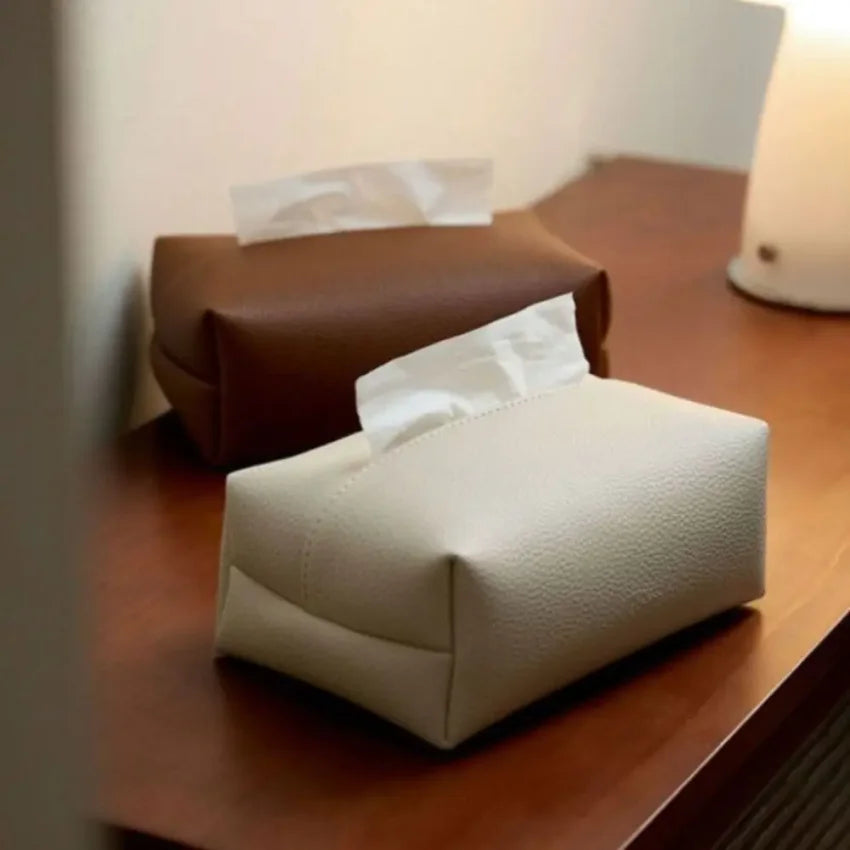 Faux Leather Tissue Box Cover Square Dustproof Napkin Holder