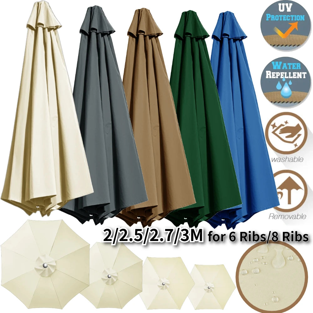 Waterproof Replacement Parasol Canopy 2–3M | 6 & 8 Rib Patio