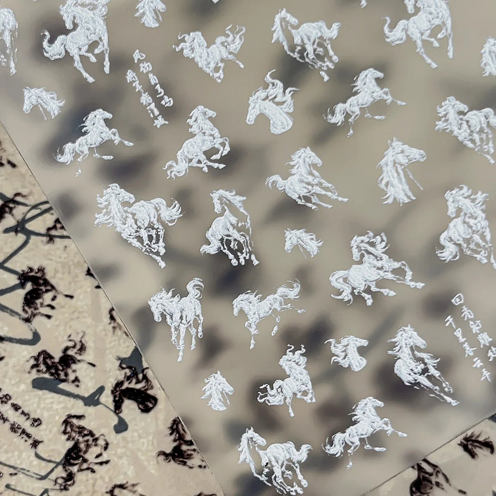 Ink Painting Horse Nail Art Stickers – Black & White Decals