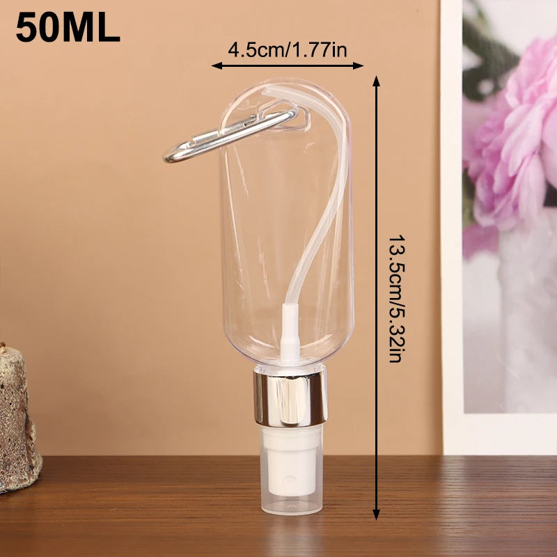 30/50ml Refillable Travel Spray Bottle with Carabiner Hook