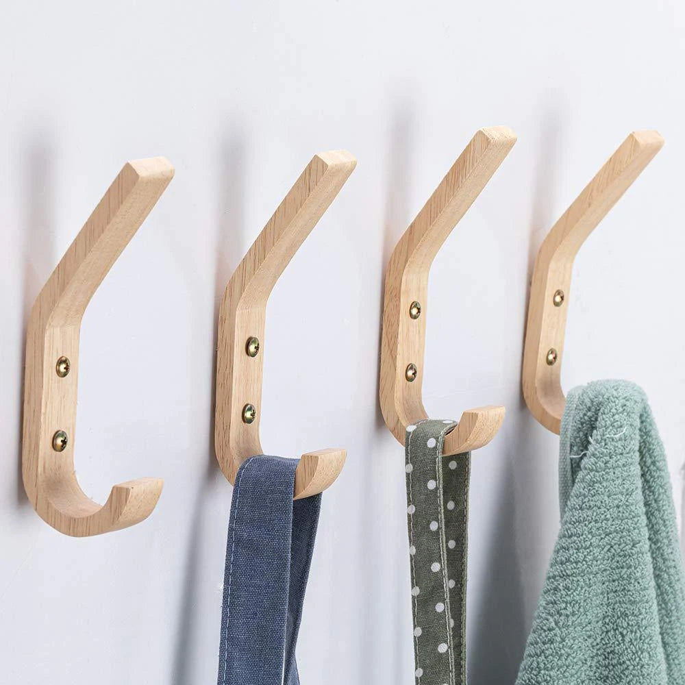 Wooden Wall Mounted Double Coat Hooks – Heavy Duty Oak Rack