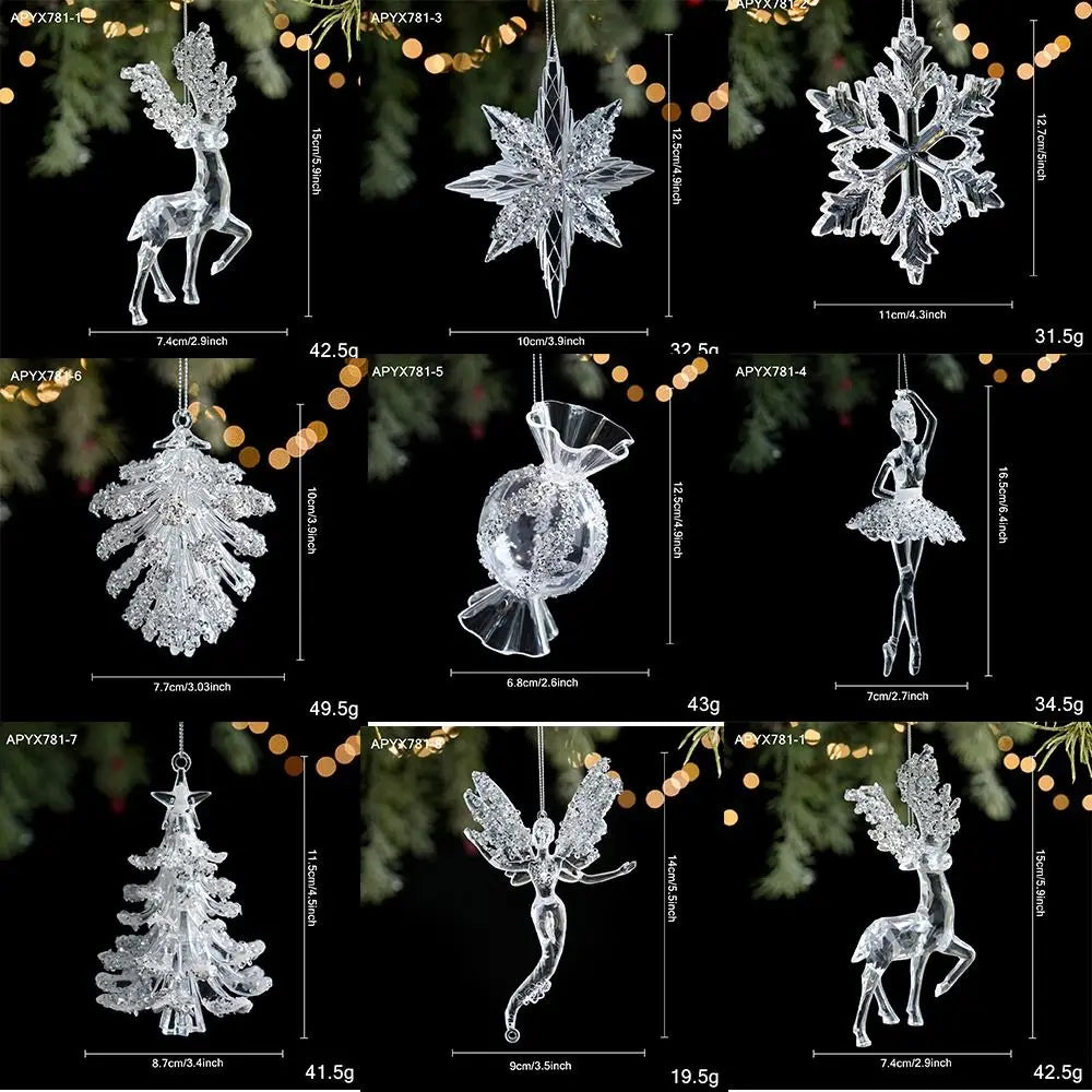 Clear Acrylic Christmas Ornaments – Glitter Faceted Deer Decor