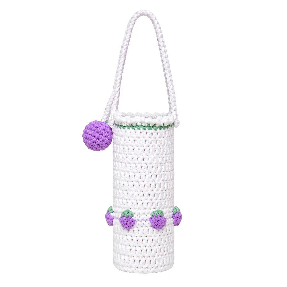 Handmade Knitted Crochet Water Bottle Cover with Carry Strap