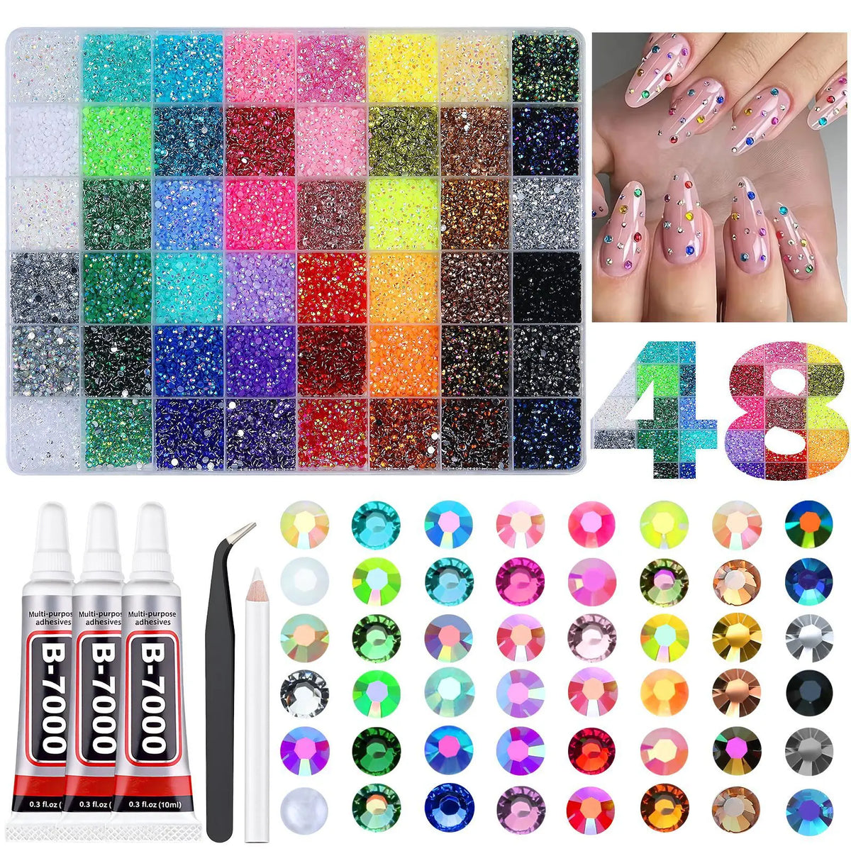 Nail Art Rhinestones Kit 31/40/48 Grids – Flat Back Gems