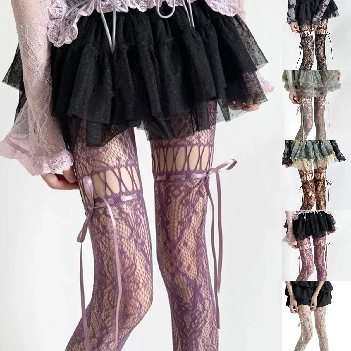 Women's Lace Bow Tie Hollow Out Pantyhose Tights Stockings