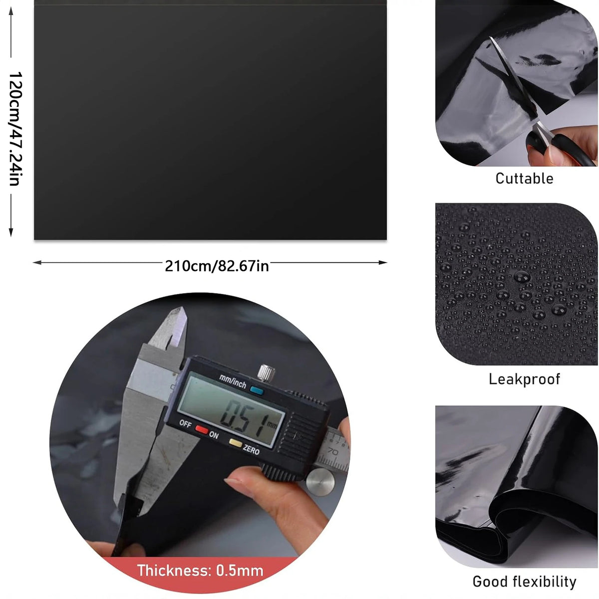 Fish Pond Liner Waterproof Geomembrane 0.2mm 1.2×2.1m Black